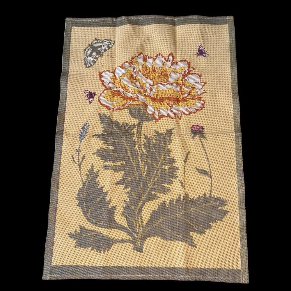 Ekelund Swedish Woven Floral Towel Butterfly Wall Hanging Cotton Linen